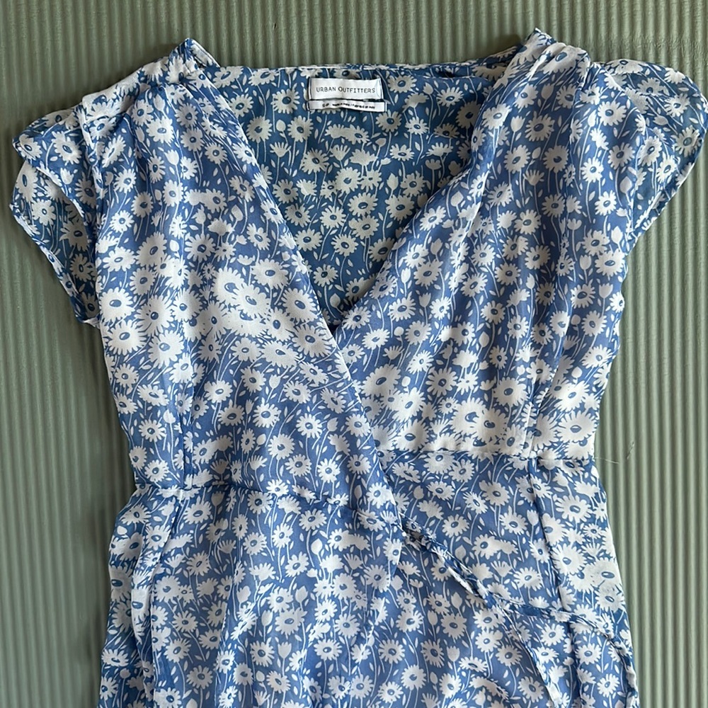 Urban Outfitters Blue and White Maxi Wrap Sundress